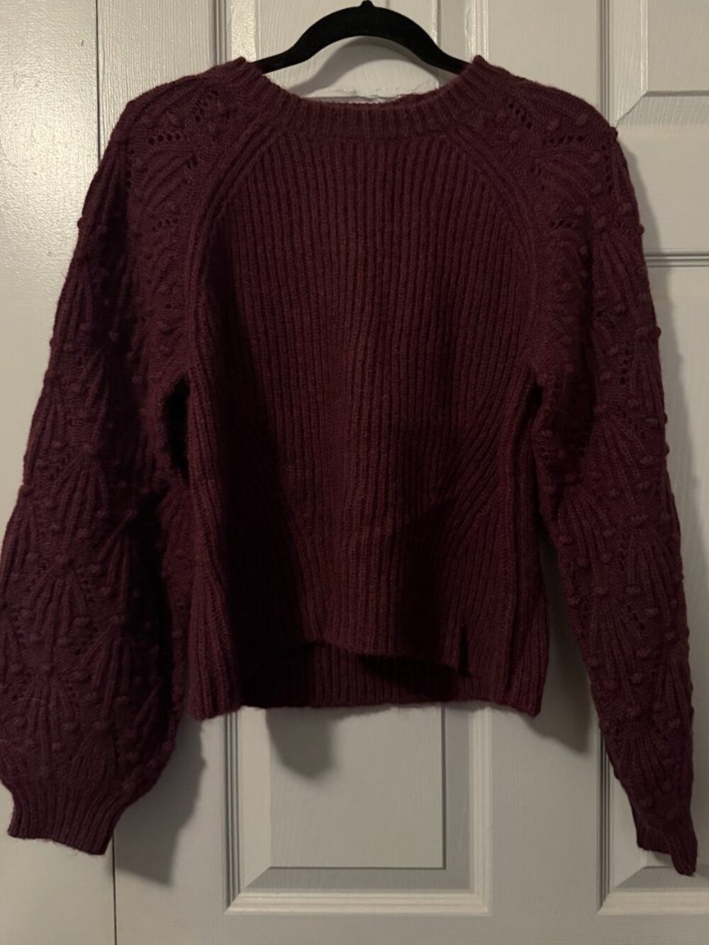 Splendid Collection Cable Knit Sweater Size Small | Burgundy Balloon Sleeve
